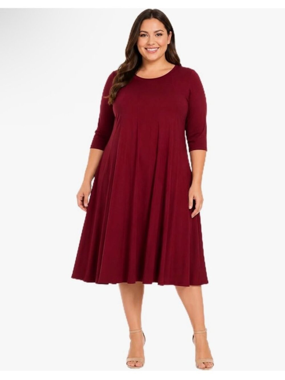 LBISSE Dark Red Soft Knit Swing Dress Size 2X Plus 3/4 Sleeves Lightweight Party